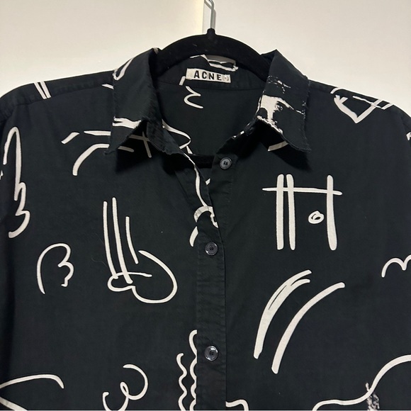 Acne Studios Shining Chalk Print Long Sleeved Blouse Size 36 - Picture 3 of 8